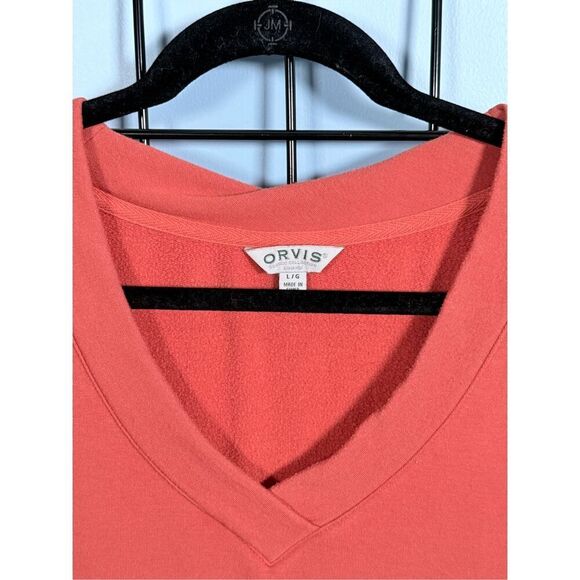Orvis V-Neck Dropped Shoulder Sweater Womens L Burnt Orange Cottagecore - Picture 3 of 9